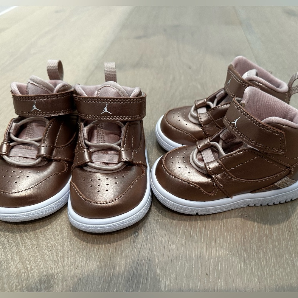 Brand New twin toddler girl Jordan’s pink/gold rose gold 4c